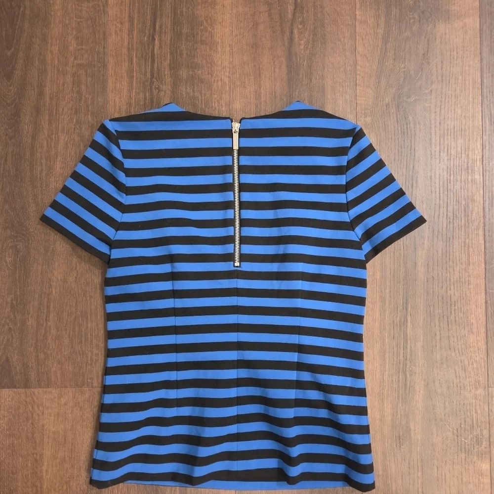 Michael Kors Blue and Black Striped Short Sleeve Top
